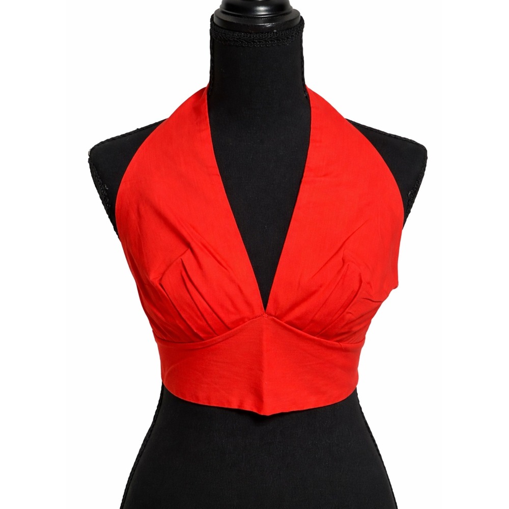 Vintage Y2K Red Halter Crop Top Made in USA Tie Back Open Back Size‎ Large